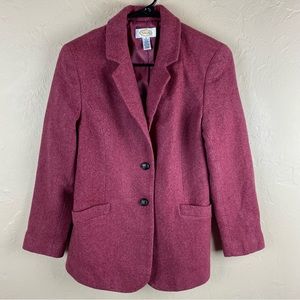 Talbots Red Wool Blazer Leather Buttons Size 8